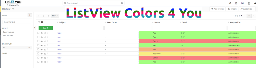 Listview Colors pre Vtiger CRM intro